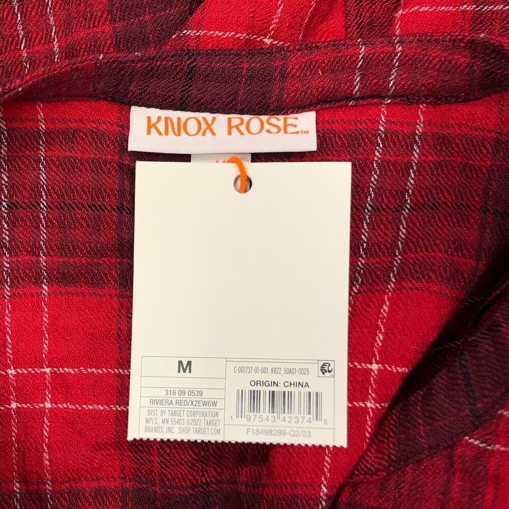 NWT Knox Rose Women Long Sleeve Plaid Dress Size Medium Red B275 -26 - Picture 8 of 16